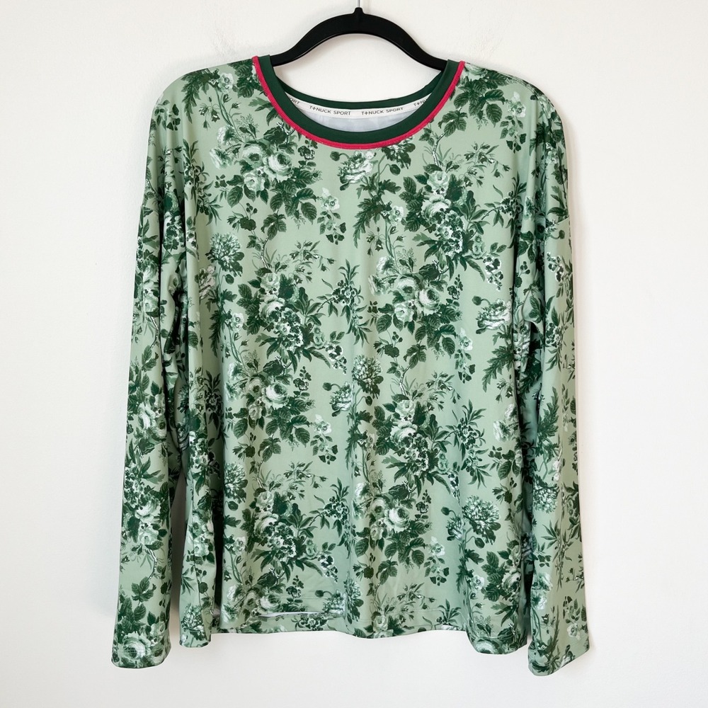 Tuckernuck TNUCK Sport Green Floral Long Sleeve Top Womens XL